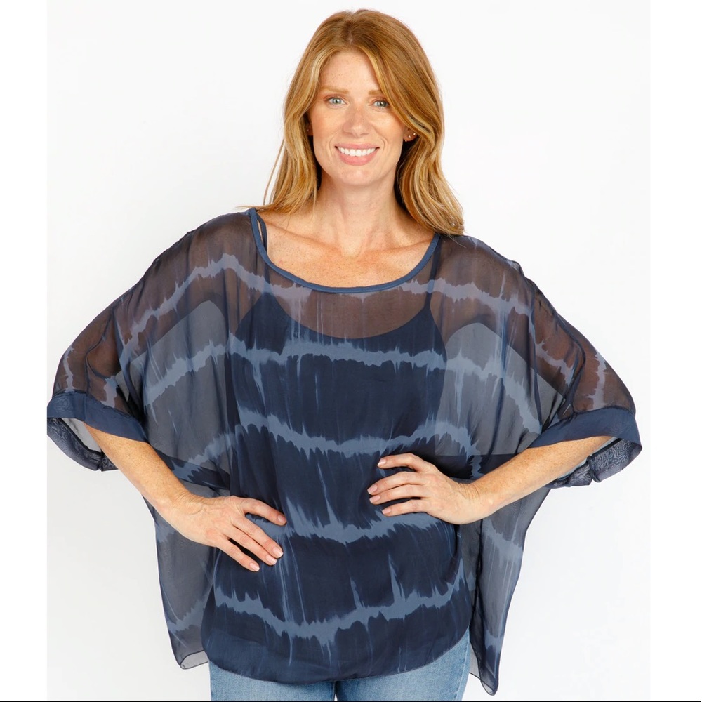 Sofía Womens Fiona Navy Tie Dye Top